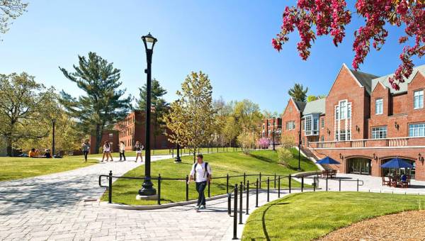 View of Mather Hall Cave entrance, which was redesigned as part of the Gates Quad renovation.