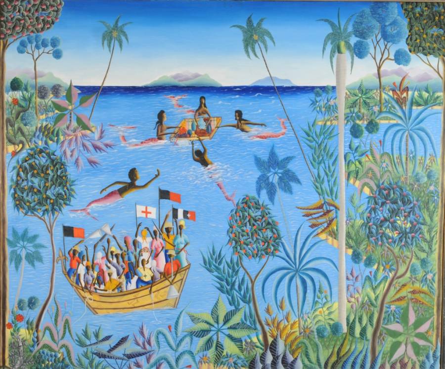 [Untitled] Haitian People in Boat with Mermaids