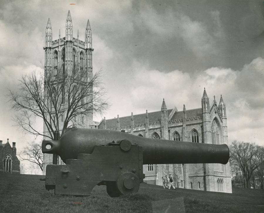 Title: Cannon from USS Constitution with Trinity Chapel in background (Trinity...